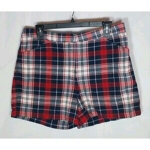 Tommy Hilfiger Plaid Tailored Shorts Womens Sz 10 Preppy Y2K Red Blue Mid Rise